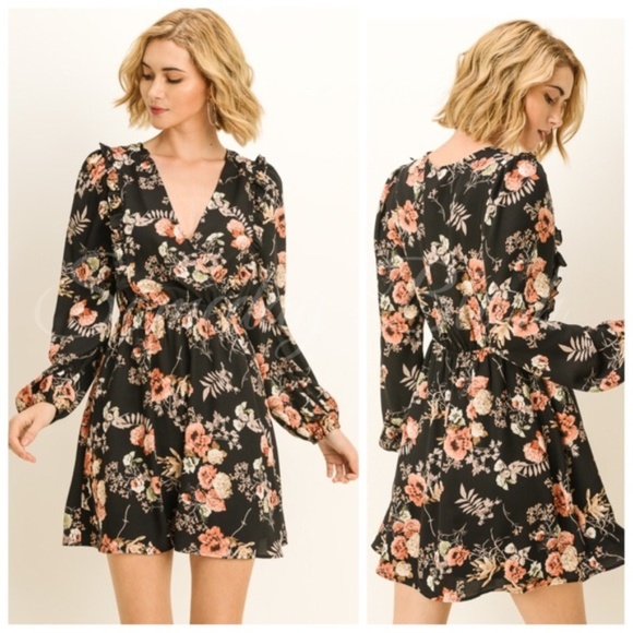 long sleeve mini floral dress